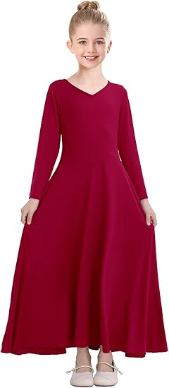 Girls Praise Dance Dress Metallic Long Sleeve Liturgical Worship Costumes Lyrical Dancewear Church Robe