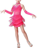 Happy Cherry Girls Latin Dress Shiny Diamonds Halter Sleeveless Tassels Dancewear Samba Rumba Jazz Cha Cha Dance Costume